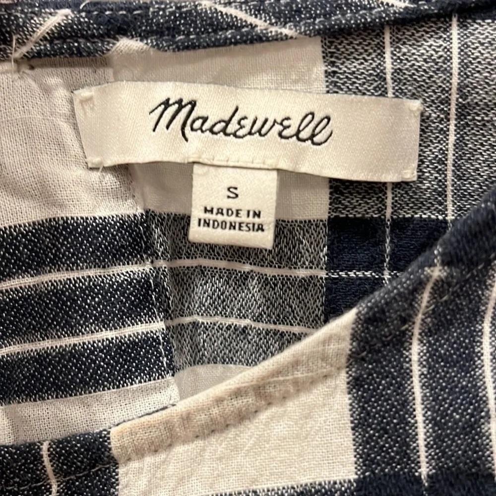 🍕🪻Madewell Plaid Button-Back Tie Tee blue white small CLOSEOUT